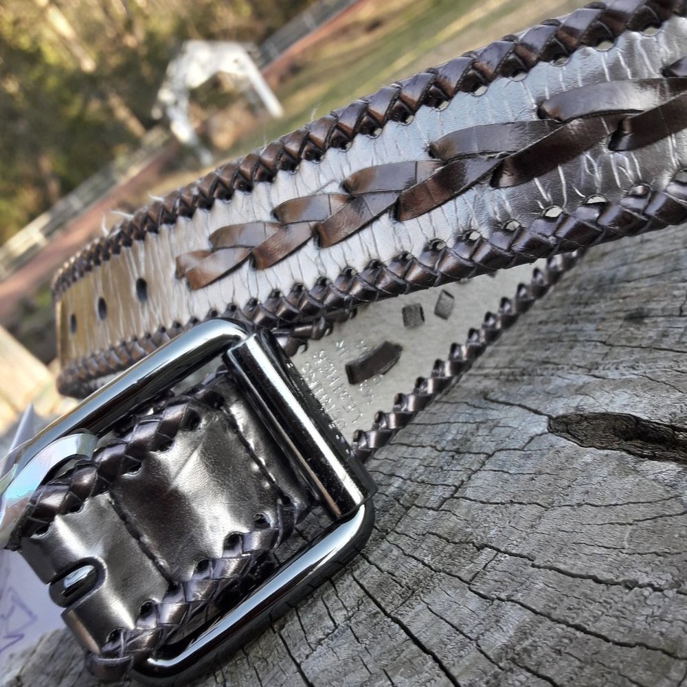 Genuine Leather Vintage Belt Metallic Woven Braid